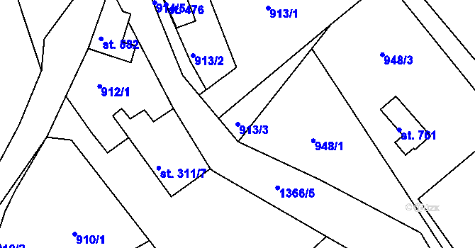 Parcela st. 913/3 v KÚ Hejnice, Katastrální mapa