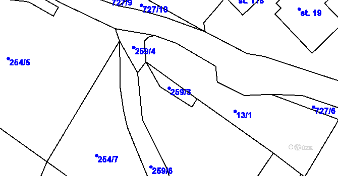 Parcela st. 259/3 v KÚ Hejnice u Žamberka, Katastrální mapa