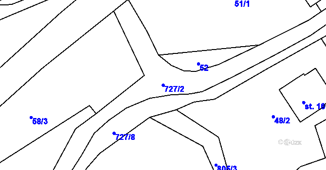 Parcela st. 727/2 v KÚ Hejnice u Žamberka, Katastrální mapa