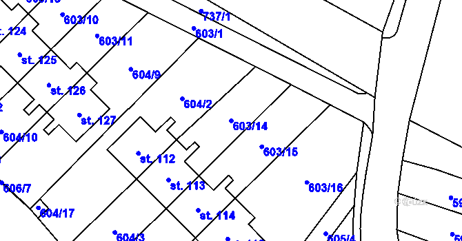 Parcela st. 603/14 v KÚ Hejnice u Žamberka, Katastrální mapa