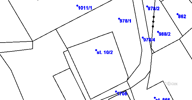 Parcela st. 10/2 v KÚ Hejtmánkovice, Katastrální mapa
