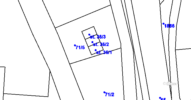 Parcela st. 36/1 v KÚ Hejtmánkovice, Katastrální mapa