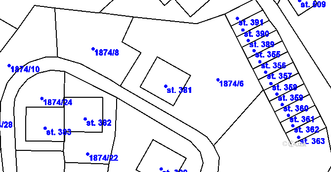 Parcela st. 381 v KÚ Hejtmánkovice, Katastrální mapa