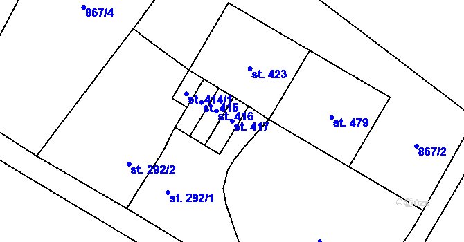 Parcela st. 417 v KÚ Hejtmánkovice, Katastrální mapa