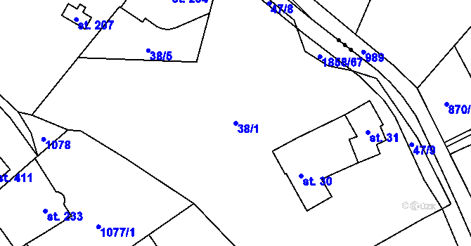 Parcela st. 38/1 v KÚ Hejtmánkovice, Katastrální mapa