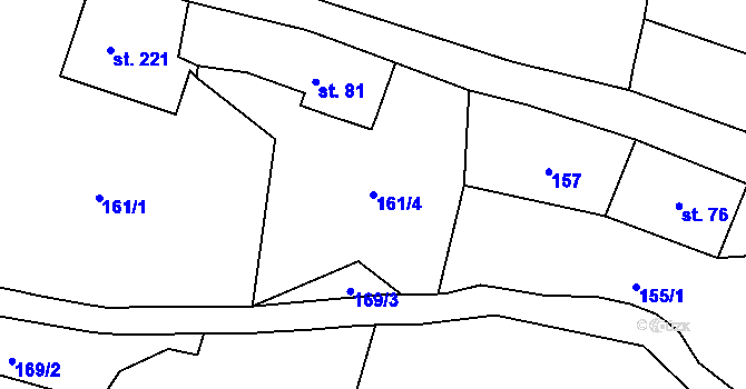 Parcela st. 161/4 v KÚ Hejtmánkovice, Katastrální mapa