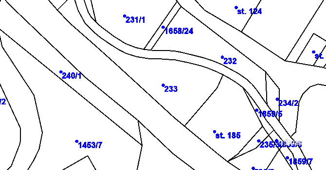 Parcela st. 233 v KÚ Hejtmánkovice, Katastrální mapa