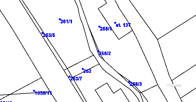 Parcela st. 258/2 v KÚ Hejtmánkovice, Katastrální mapa