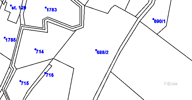Parcela st. 688/2 v KÚ Helkovice, Katastrální mapa