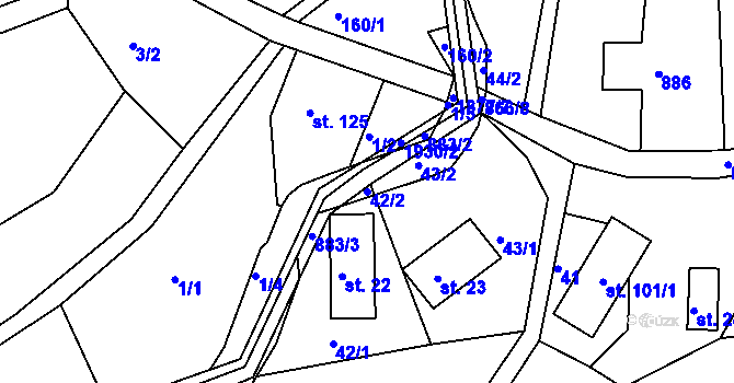 Parcela st. 42/2 v KÚ Helkovice, Katastrální mapa
