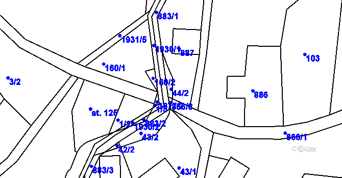 Parcela st. 44/2 v KÚ Helkovice, Katastrální mapa