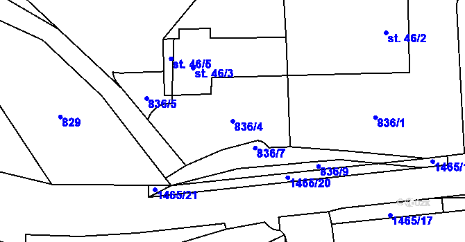 Parcela st. 836/4 v KÚ Helvíkovice, Katastrální mapa
