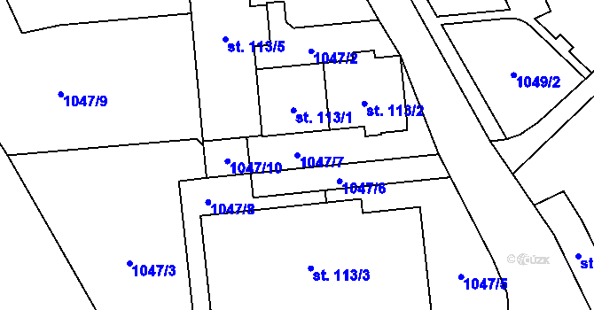 Parcela st. 1047/7 v KÚ Helvíkovice, Katastrální mapa