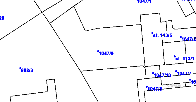 Parcela st. 1047/9 v KÚ Helvíkovice, Katastrální mapa