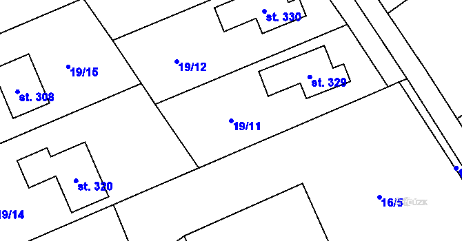Parcela st. 19/11 v KÚ Helvíkovice, Katastrální mapa