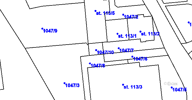 Parcela st. 1047/10 v KÚ Helvíkovice, Katastrální mapa