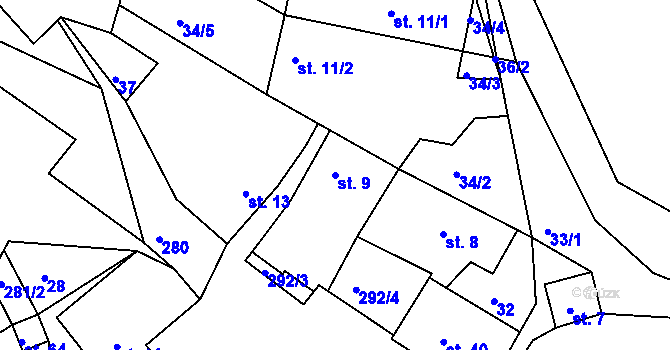 Parcela st. 9 v KÚ Hemže, Katastrální mapa