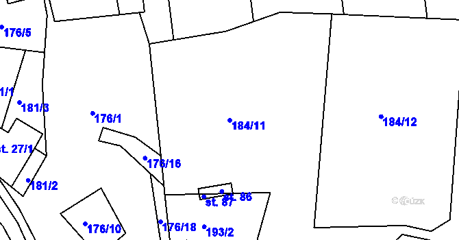 Parcela st. 184/11 v KÚ Hemže, Katastrální mapa