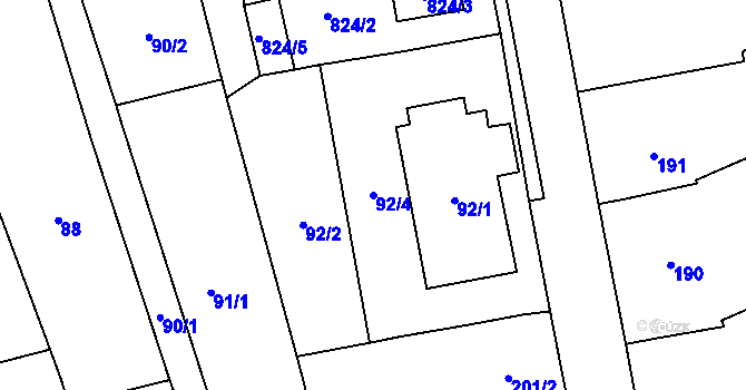 Parcela st. 92/4 v KÚ Henčlov, Katastrální mapa