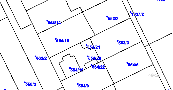 Parcela st. 554/21 v KÚ Henčlov, Katastrální mapa