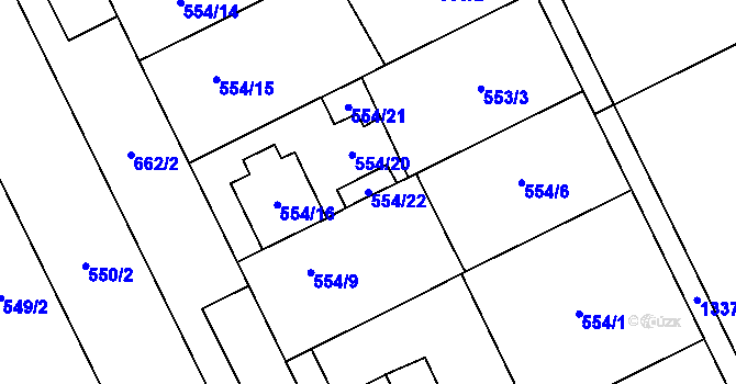Parcela st. 554/22 v KÚ Henčlov, Katastrální mapa