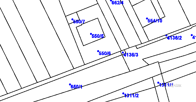Parcela st. 550/6 v KÚ Henčlov, Katastrální mapa