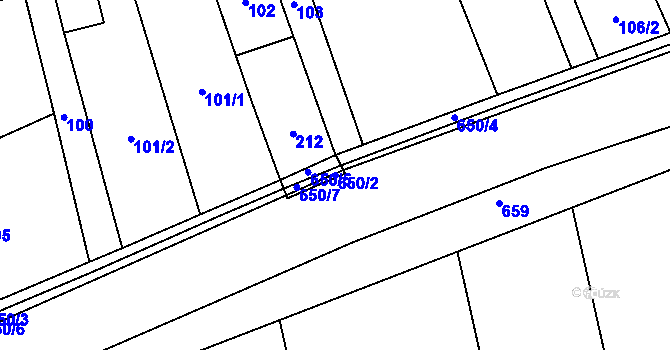Parcela st. 650/2 v KÚ Henčlov, Katastrální mapa