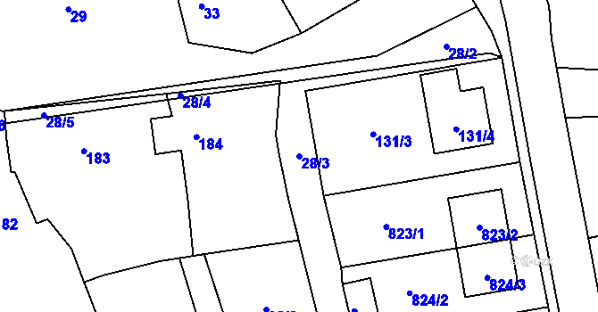 Parcela st. 28/3 v KÚ Henčlov, Katastrální mapa