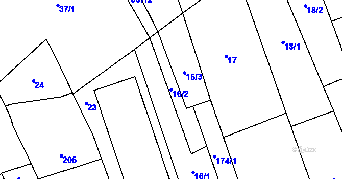 Parcela st. 16/2 v KÚ Henčlov, Katastrální mapa
