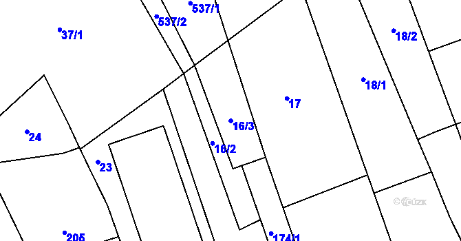 Parcela st. 16/3 v KÚ Henčlov, Katastrální mapa