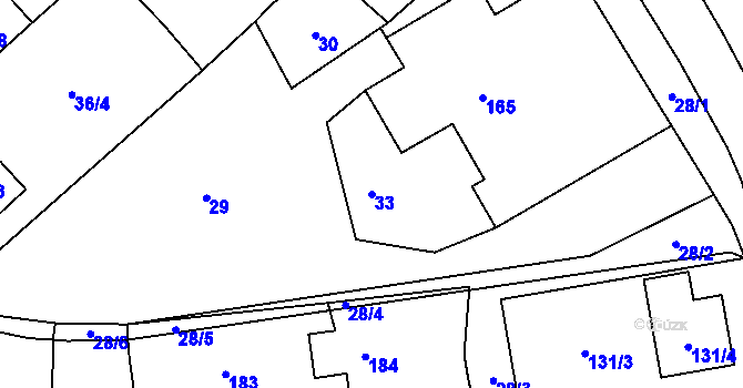 Parcela st. 33 v KÚ Henčlov, Katastrální mapa