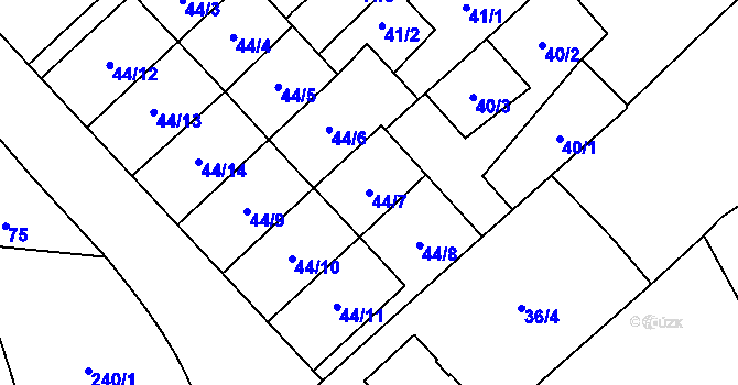 Parcela st. 44/7 v KÚ Henčlov, Katastrální mapa