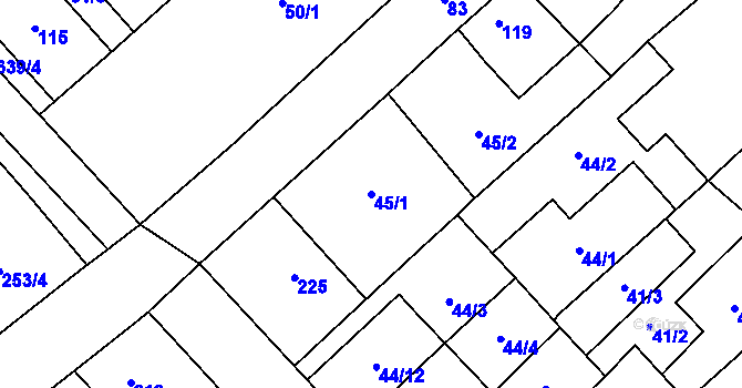Parcela st. 45/1 v KÚ Henčlov, Katastrální mapa