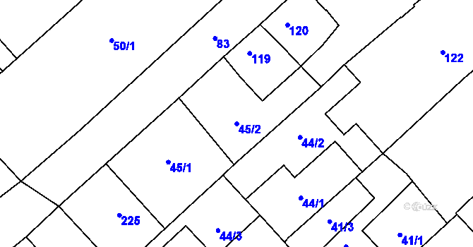Parcela st. 45/2 v KÚ Henčlov, Katastrální mapa