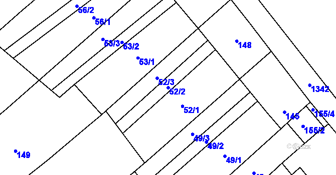 Parcela st. 52/2 v KÚ Henčlov, Katastrální mapa