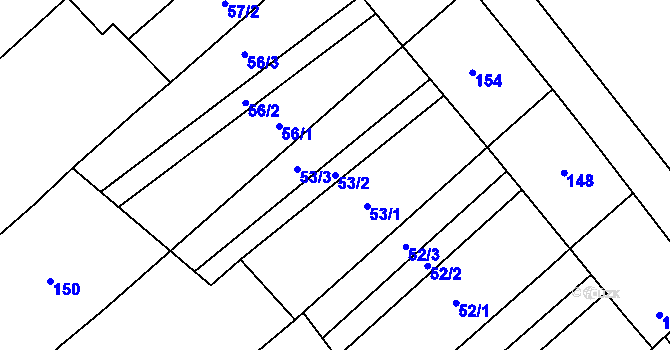 Parcela st. 53/2 v KÚ Henčlov, Katastrální mapa