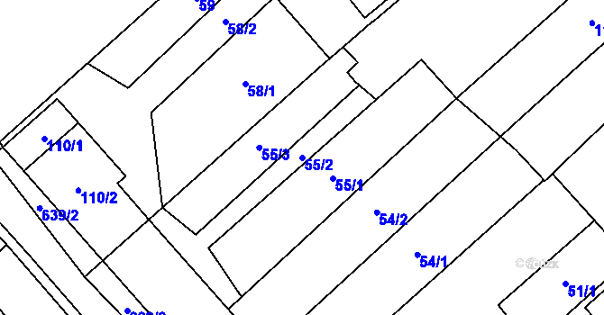 Parcela st. 55/2 v KÚ Henčlov, Katastrální mapa