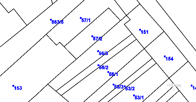 Parcela st. 56/3 v KÚ Henčlov, Katastrální mapa