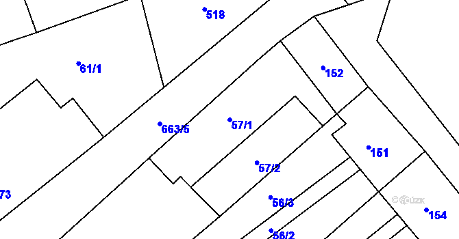 Parcela st. 57/1 v KÚ Henčlov, Katastrální mapa