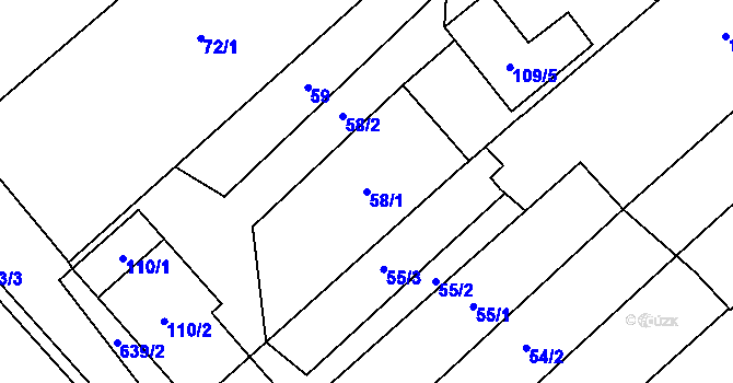 Parcela st. 58/1 v KÚ Henčlov, Katastrální mapa