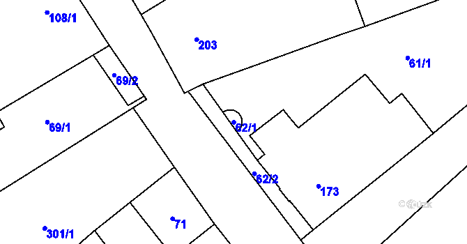 Parcela st. 62/1 v KÚ Henčlov, Katastrální mapa