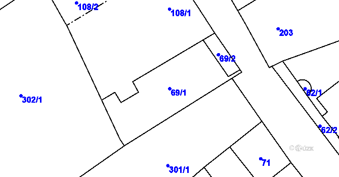 Parcela st. 69/1 v KÚ Henčlov, Katastrální mapa