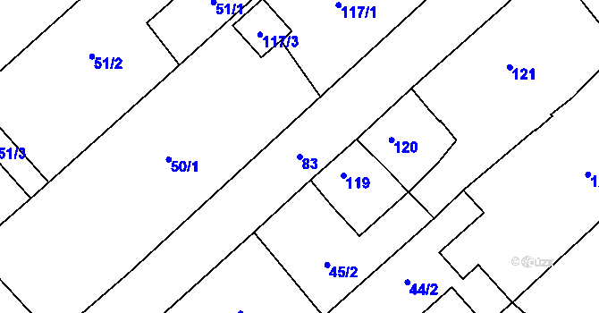 Parcela st. 83 v KÚ Henčlov, Katastrální mapa