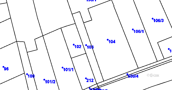 Parcela st. 103 v KÚ Henčlov, Katastrální mapa