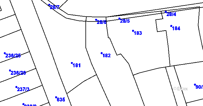 Parcela st. 182 v KÚ Henčlov, Katastrální mapa