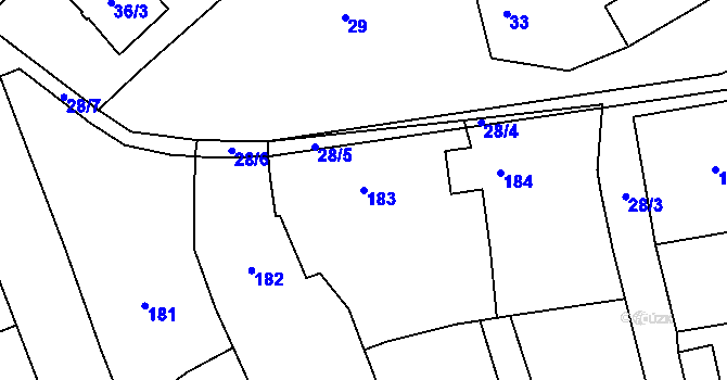 Parcela st. 183 v KÚ Henčlov, Katastrální mapa
