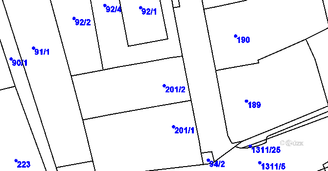 Parcela st. 201/2 v KÚ Henčlov, Katastrální mapa