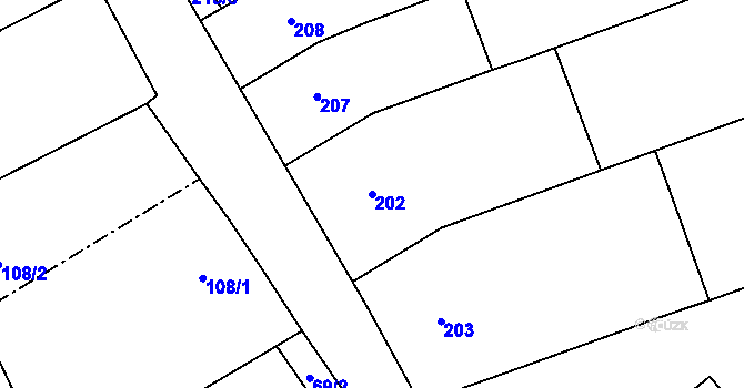 Parcela st. 202 v KÚ Henčlov, Katastrální mapa