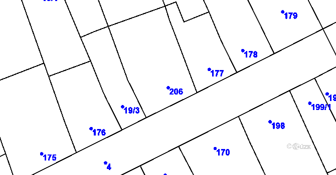 Parcela st. 206 v KÚ Henčlov, Katastrální mapa