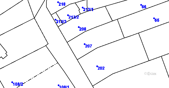Parcela st. 207 v KÚ Henčlov, Katastrální mapa